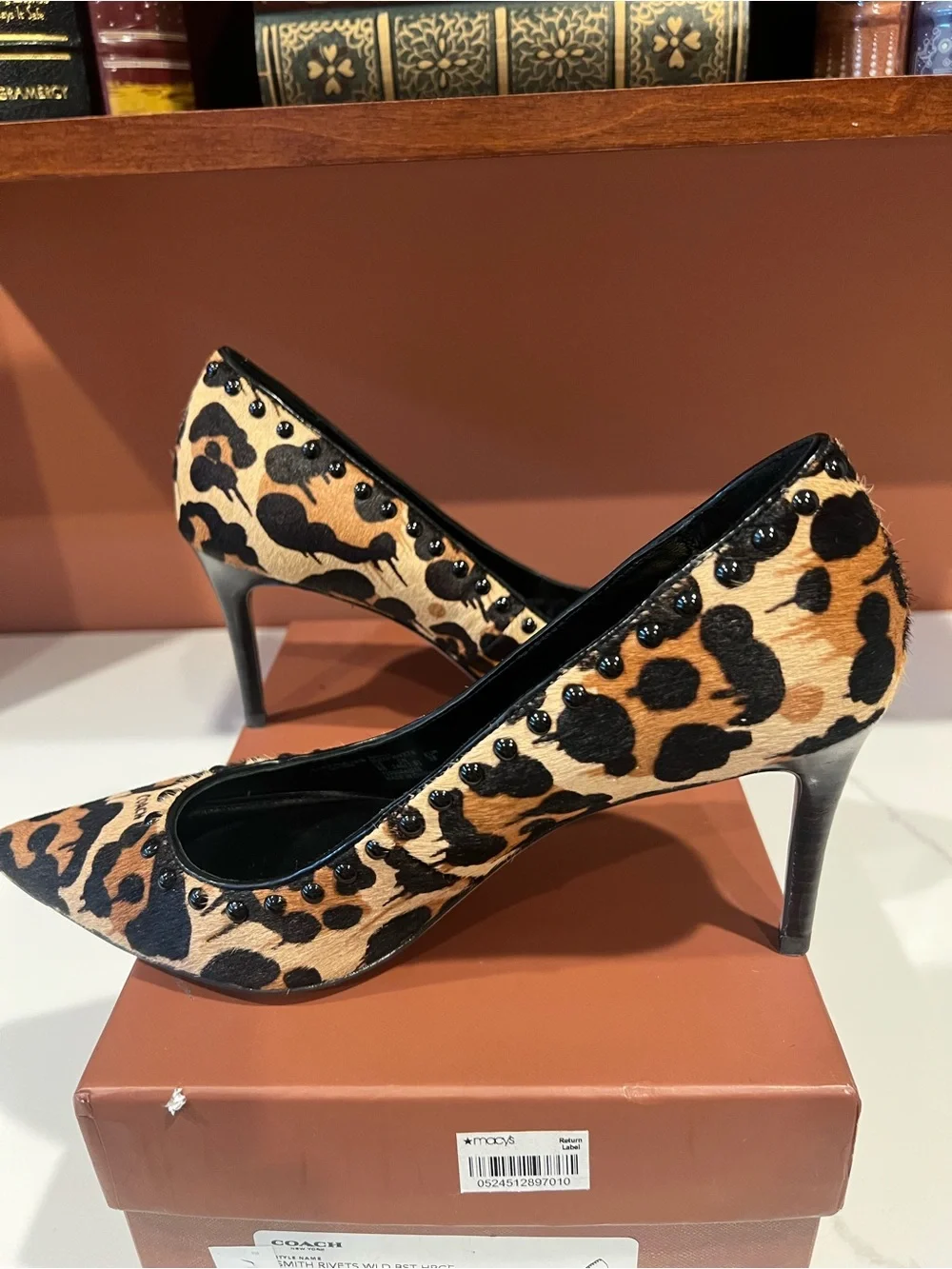 Coach Leopard-Print Pointed Toe Pumps - Black & Tan